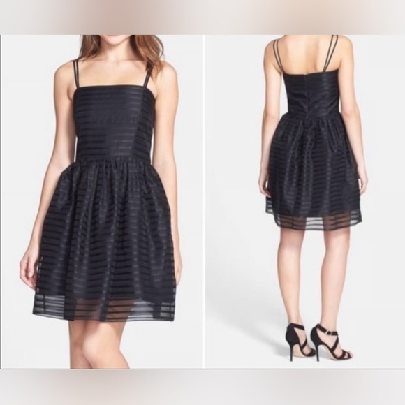 Shoshanna Dresses & Skirts - Shoshanna Silk Chelsea Elegant Black Organza Striped Dress size 6